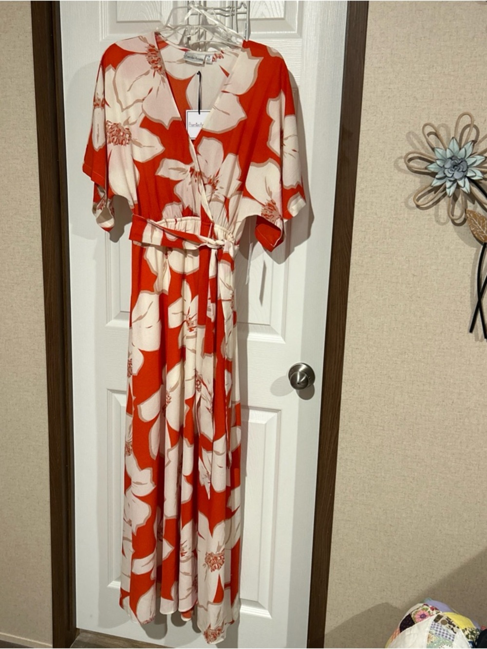 Orange & Cream Floral Maxi Wrap Dress size 2